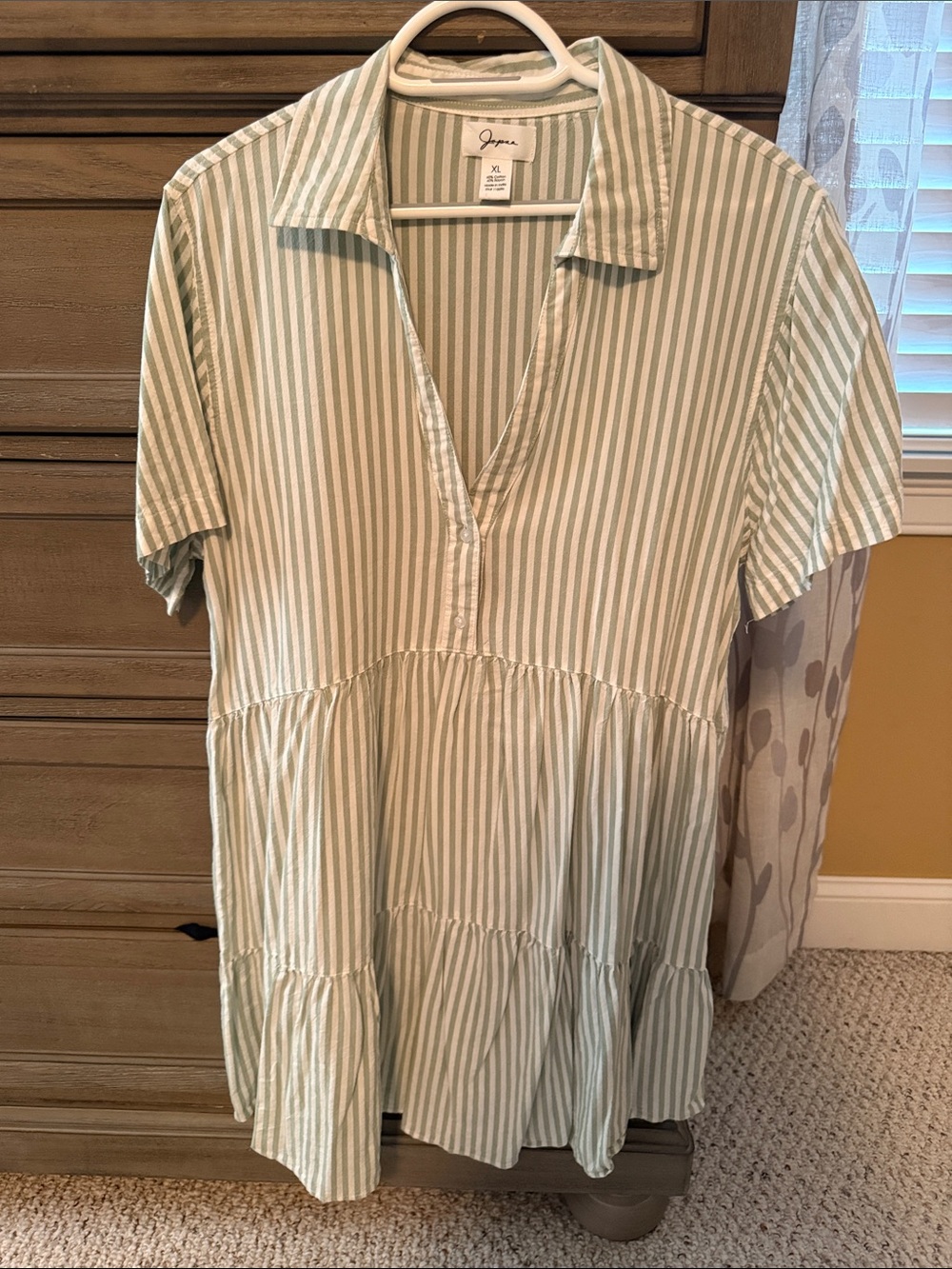 Sage Stripe V-Neck Tiered Tunic Dress